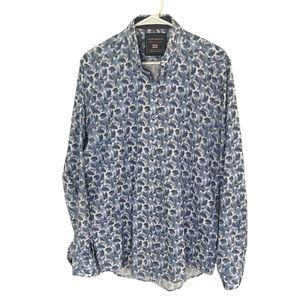 Guide London Button Down Dress Shirt Stretch Feather Blue Large